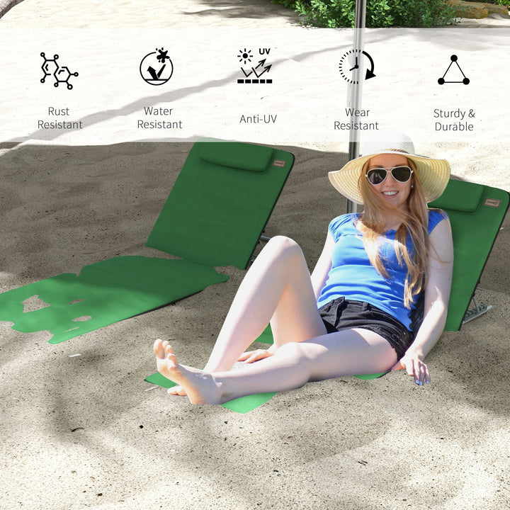 Set of Two Metal Frame Beach Chairs, with Reclining Backs - Green