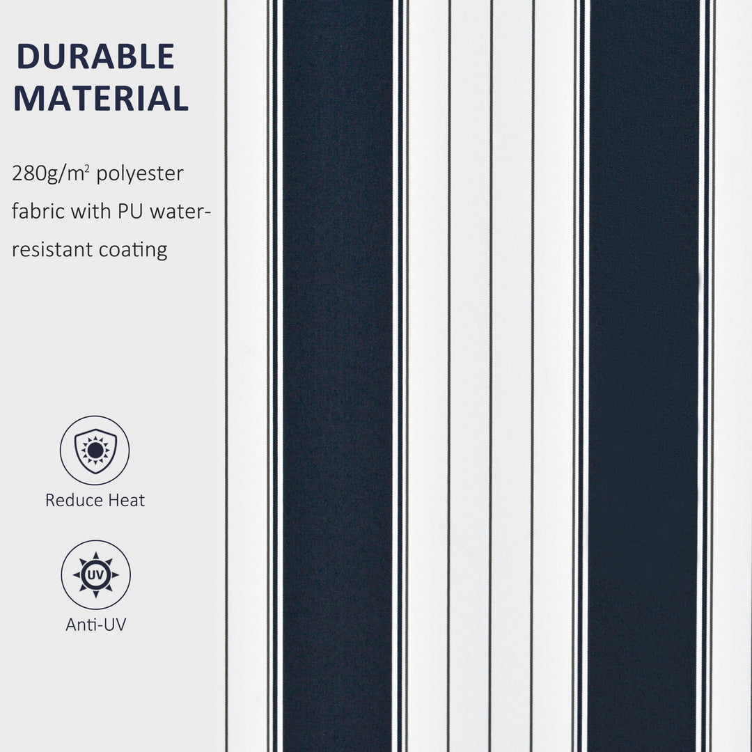 Manual Retractable Awning, 3.5x2.5 m-Dark Blue/White Stripes