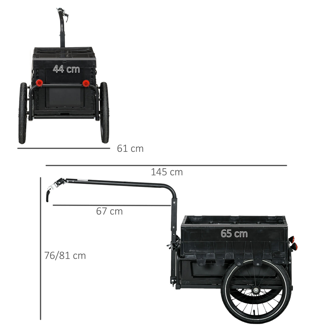 Steel Trailer for Bike, Bicycle Cargo Trailer with 65L Foldable Storage Box and Safe Reflectors, Max Load 40KG, Black