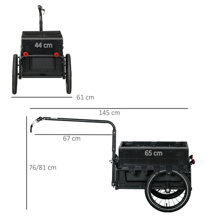 Steel Trailer for Bike, Bicycle Cargo Trailer with 65L Foldable Storage Box and Safe Reflectors, Max Load 40KG, Black