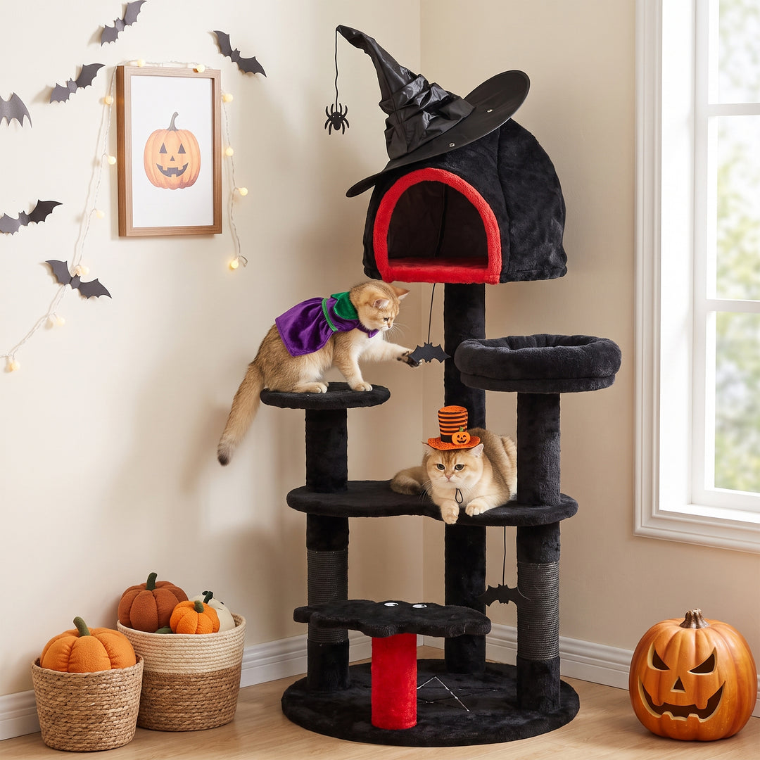 Gothic Cat Tree, 155cm Cat Tower for Indoor Kittens, Multi-Level Stabl