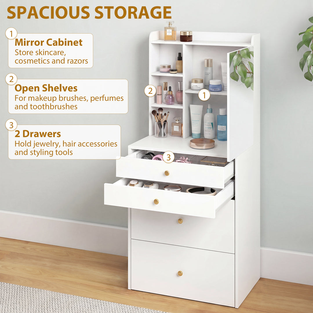 Dressing Table with Mirror and Mobile Storage Stool, Compact Vanity Ta