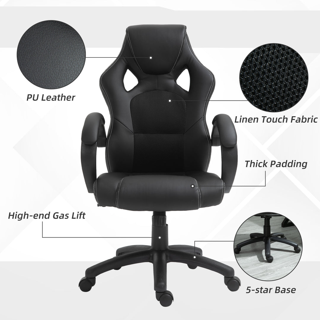 Office Chair Faux Leather Swivel Computer Desk Chair for Home Office with Wheels Armrests Black