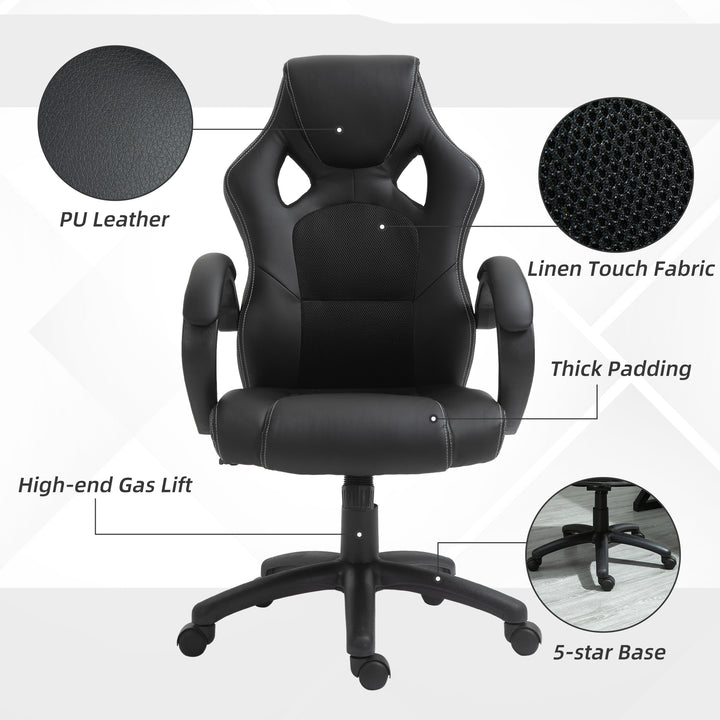 Office Chair Faux Leather Swivel Computer Desk Chair for Home Office with Wheels Armrests Black