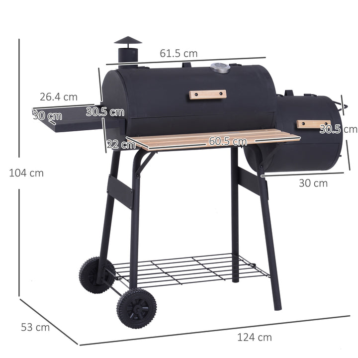 MCL Portable Charcoal BBQ Grill, Cold-rolled Steel, Solid Wood, 104H x 124L x53W cm-Black