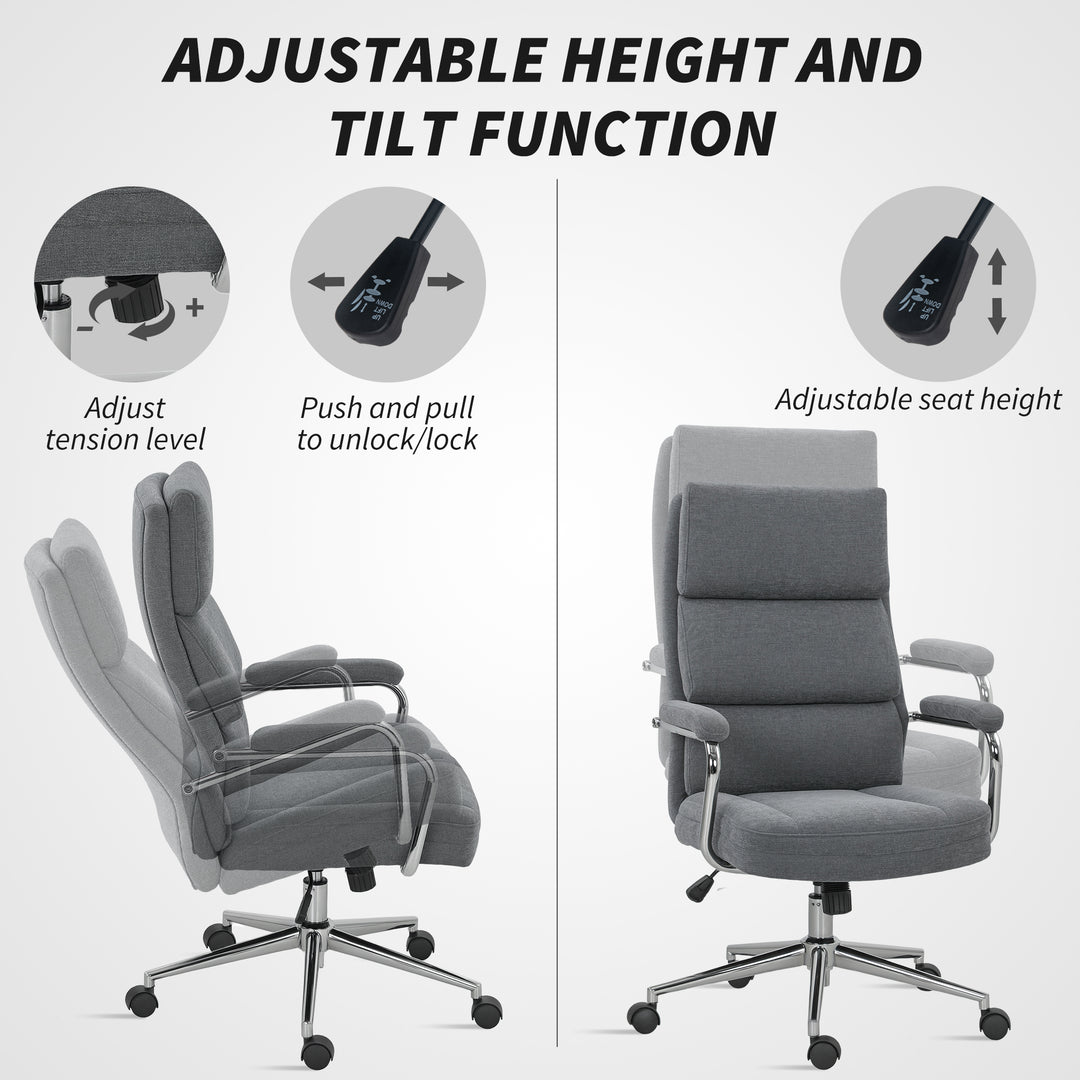 Executive Office Chair, Linen Fabric Computer Desk Chair with Double-Layer Back Cushion, Tilt Function, Height Adjustable for Home, Charcoal Grey