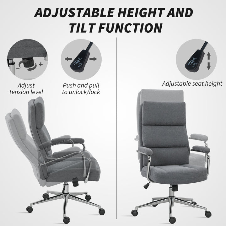 Executive Office Chair, Linen Fabric Computer Desk Chair with Double-Layer Back Cushion, Tilt Function, Height Adjustable for Home, Charcoal Grey
