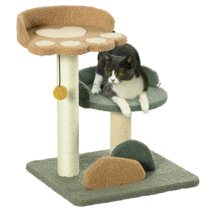 PawHut Compact Cat Tree: Scratching Posts, Dual Beds & Play Ball for Kittens, Space-Saving Design, 43 x 39 x 52cm, Grey | Aosom UK