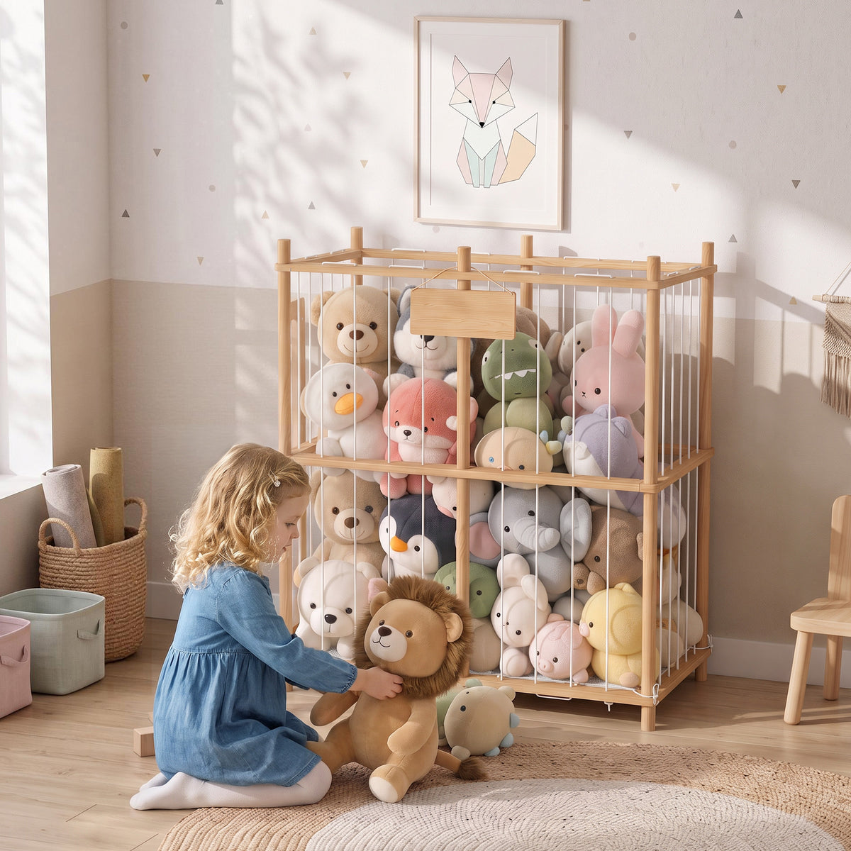 Stuffed Animal Storage Organiser, Wooden Storage Zoo with Rounded - view 2