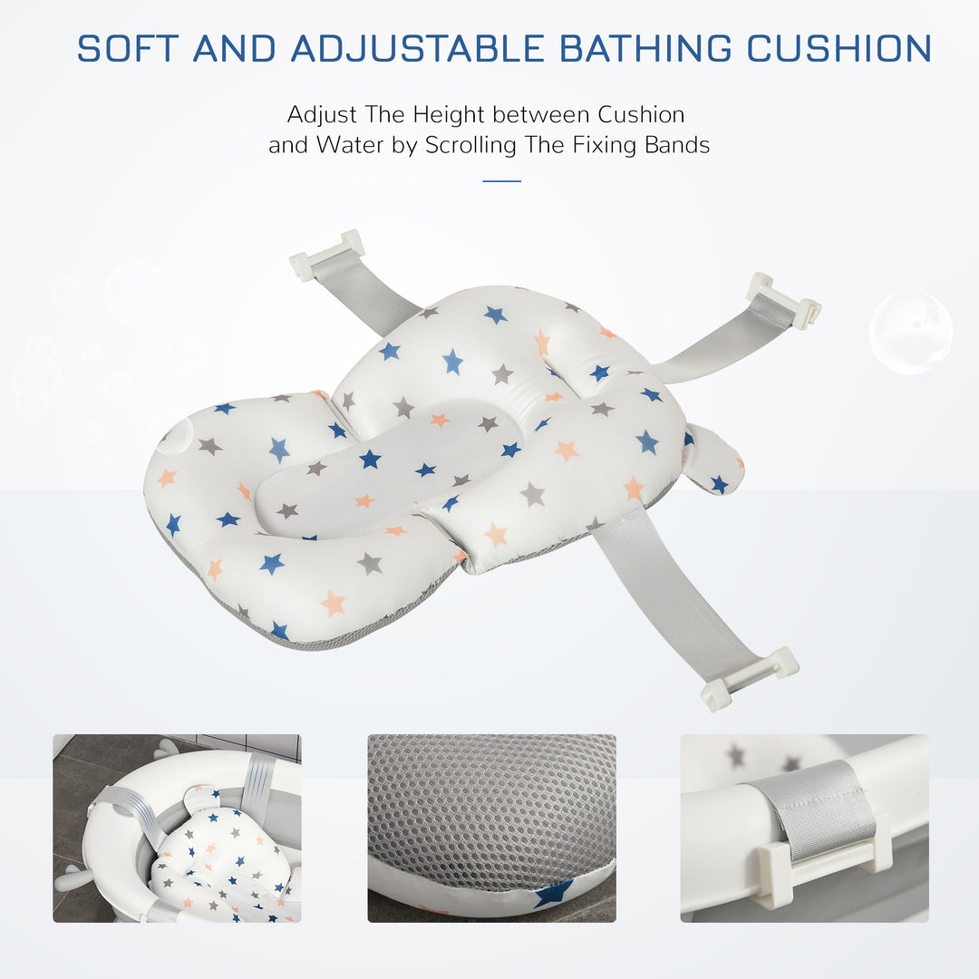 MCL Foldable Baby Bathtub Set, Collapsible Bath Tub with Thermostatic Water Plug, Non-Slip Support, Cushion Pad, Drain Plugs, for Newborn to 3 Years - Offwhite