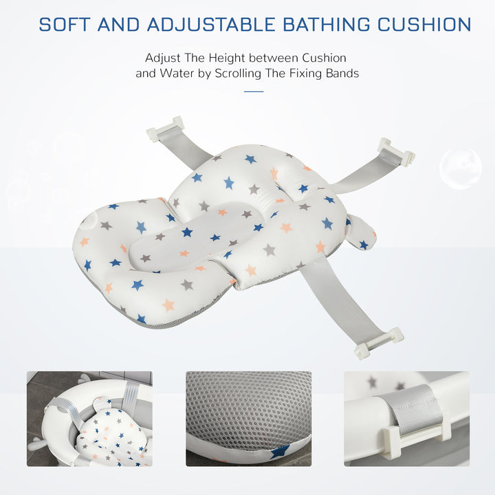MCL Foldable Baby Bathtub Set, Collapsible Bath Tub with Thermostatic Water Plug, Non-Slip Support, Cushion Pad, Drain Plugs, for Newborn to 3 Years - Offwhite