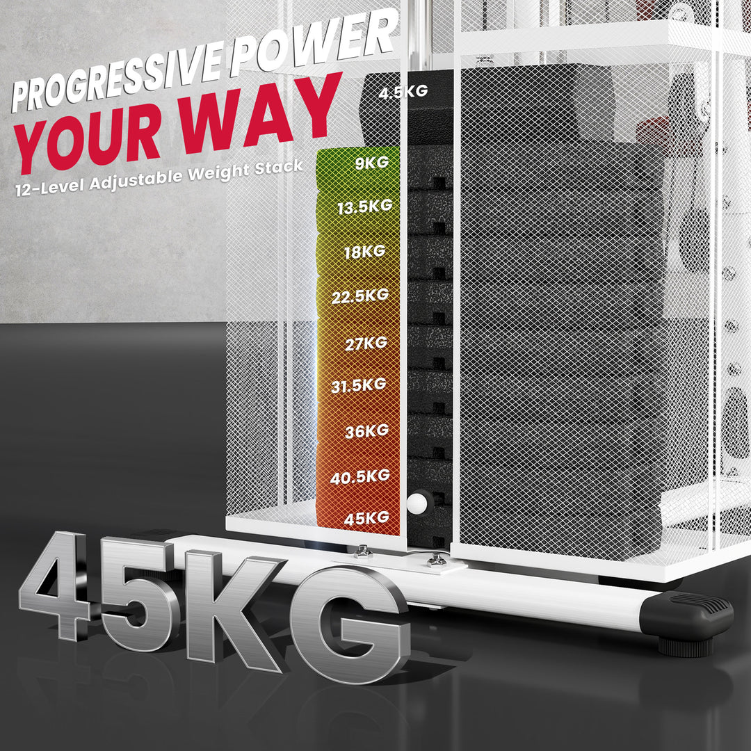 MCL Multifunction Home Gym Weight Training Workout Station Fitness Strength Machine, White