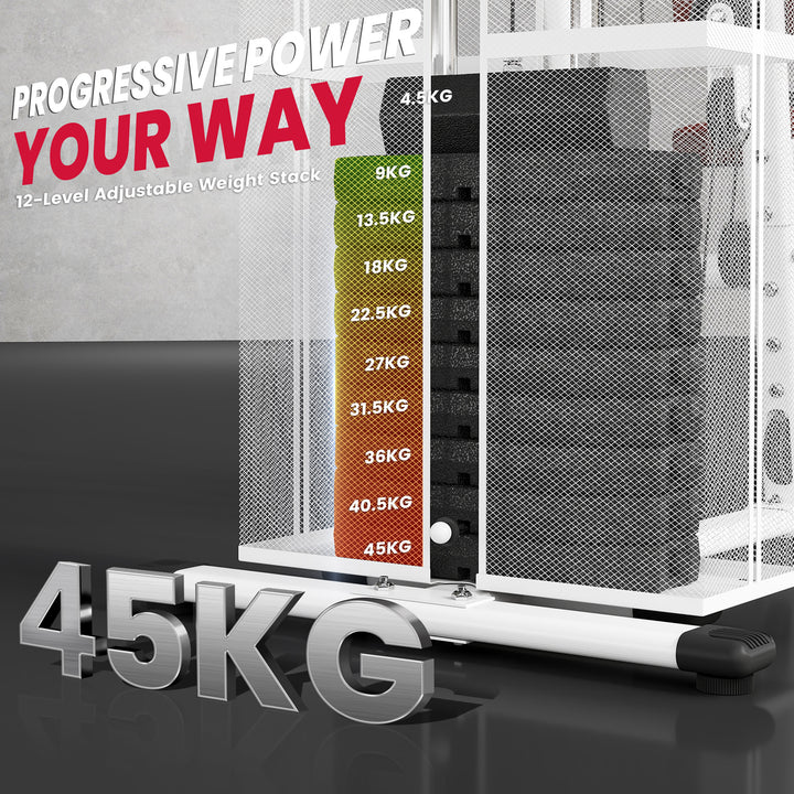 MCL Multifunction Home Gym Weight Training Workout Station Fitness Strength Machine, White