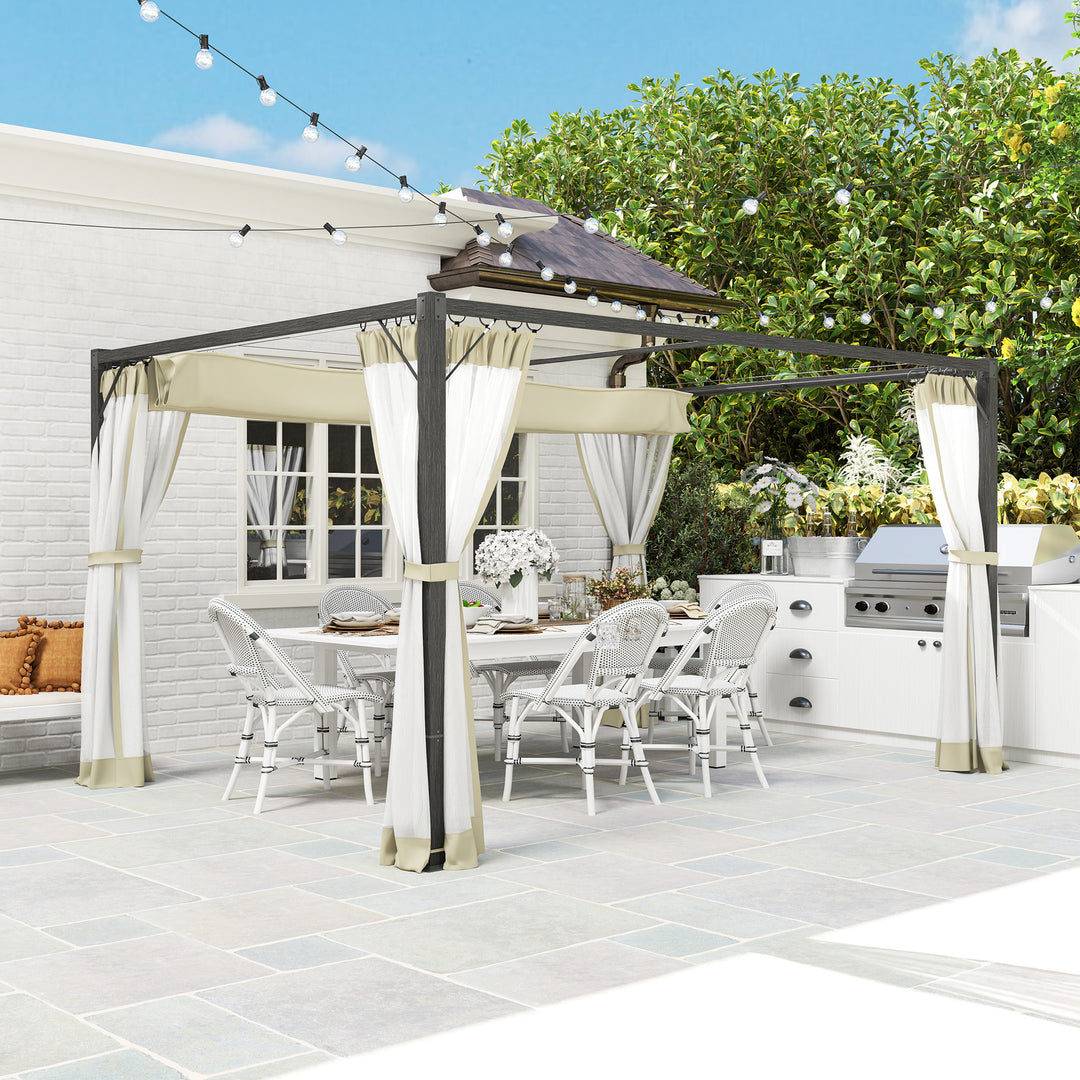 3 x 4m Aluminium Frame Pergola, with Retractable Roof - Khaki
