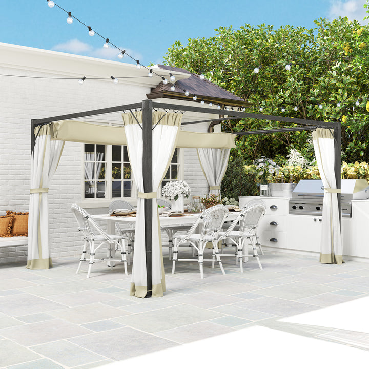 3 x 4m Aluminium Frame Pergola, with Retractable Roof - Khaki