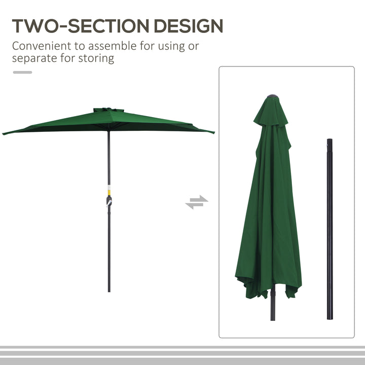 3(m) Half Parasol, Semi Round Umbrella with Metal Frame, Crank Handle for Balcony, Garden, Green