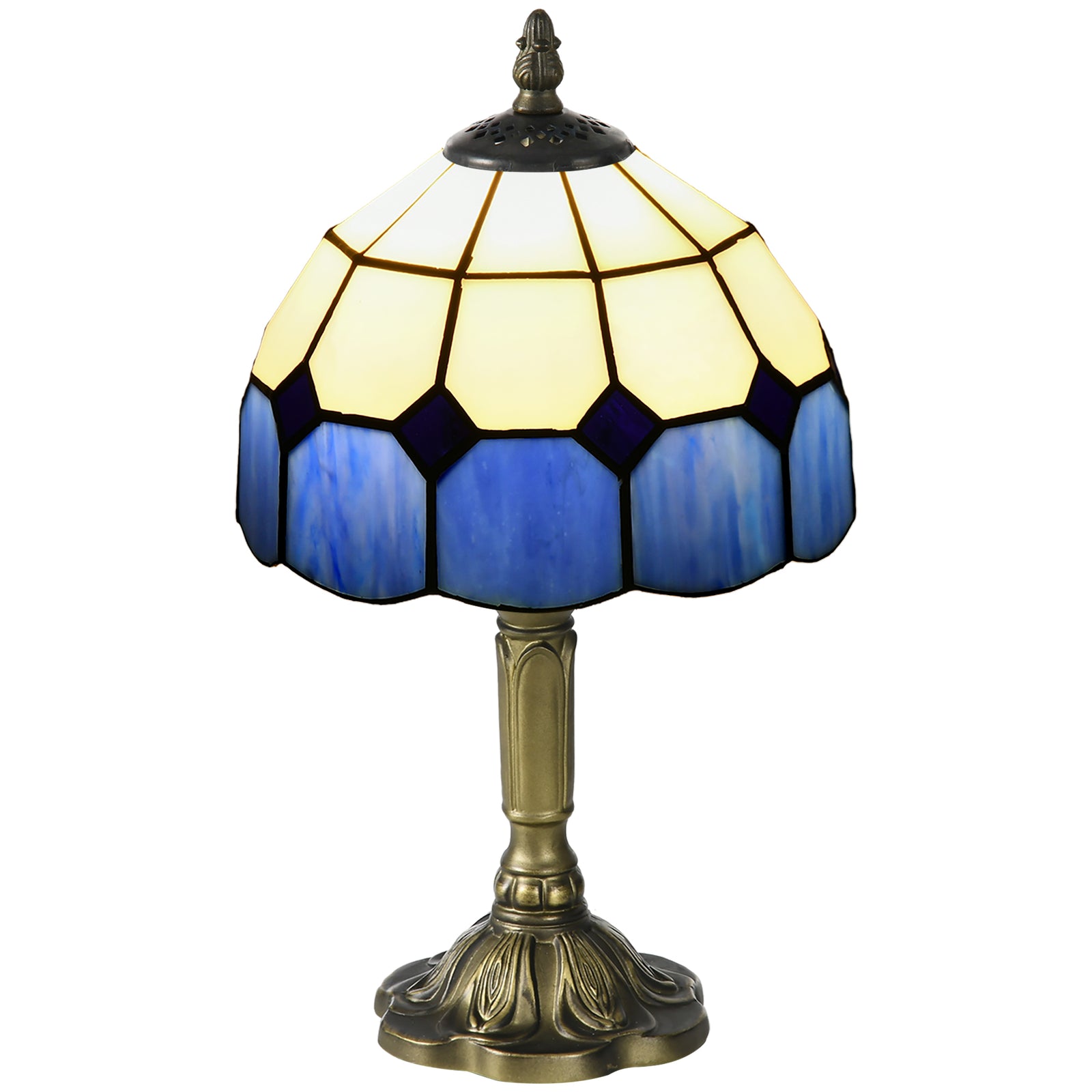 Handmade Stained Glass Table Lamp, Antique Bedside Lamp for Bedroom, Living room, Home, Nightstand, Decorative Night Light, Blue