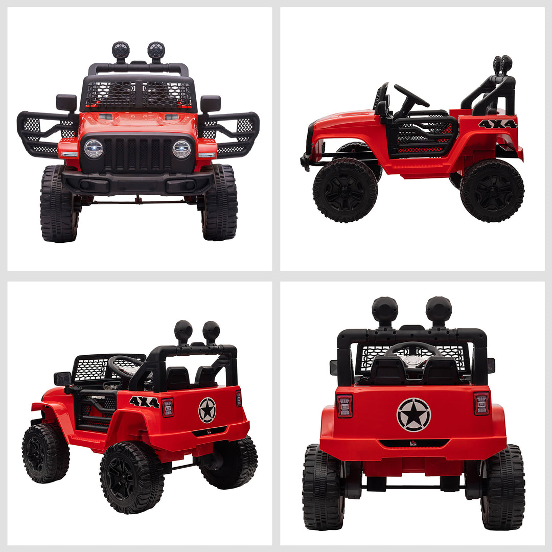 Kids Electric Ride On Car 12V Off Road Toy with Parental Remote Control 2 Motors Horn Lights Suspension Wheels for 3-6 Years Old Red