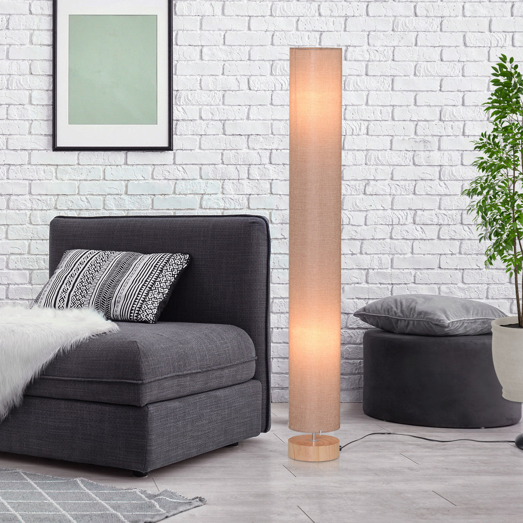Floor Lamp for Living Room, 120cm Modern Standing Lamp with Linen Shade and Wooden Base, Cream