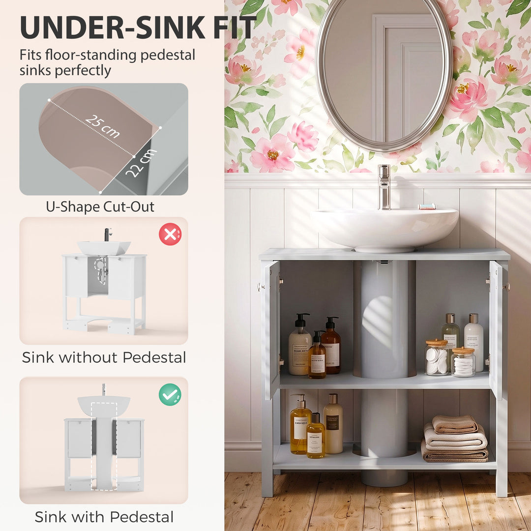 Under Sink Bathroom Cabinet with 2 Doors, Open Shelf and U-Shape - view 4