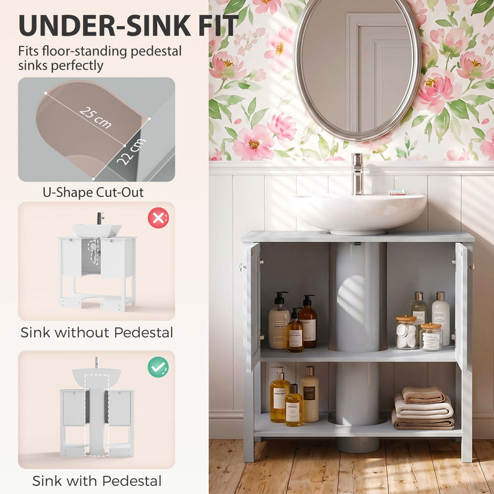 Under Sink Bathroom Cabinet with 2 Doors, Open Shelf and U-Shape - view 4