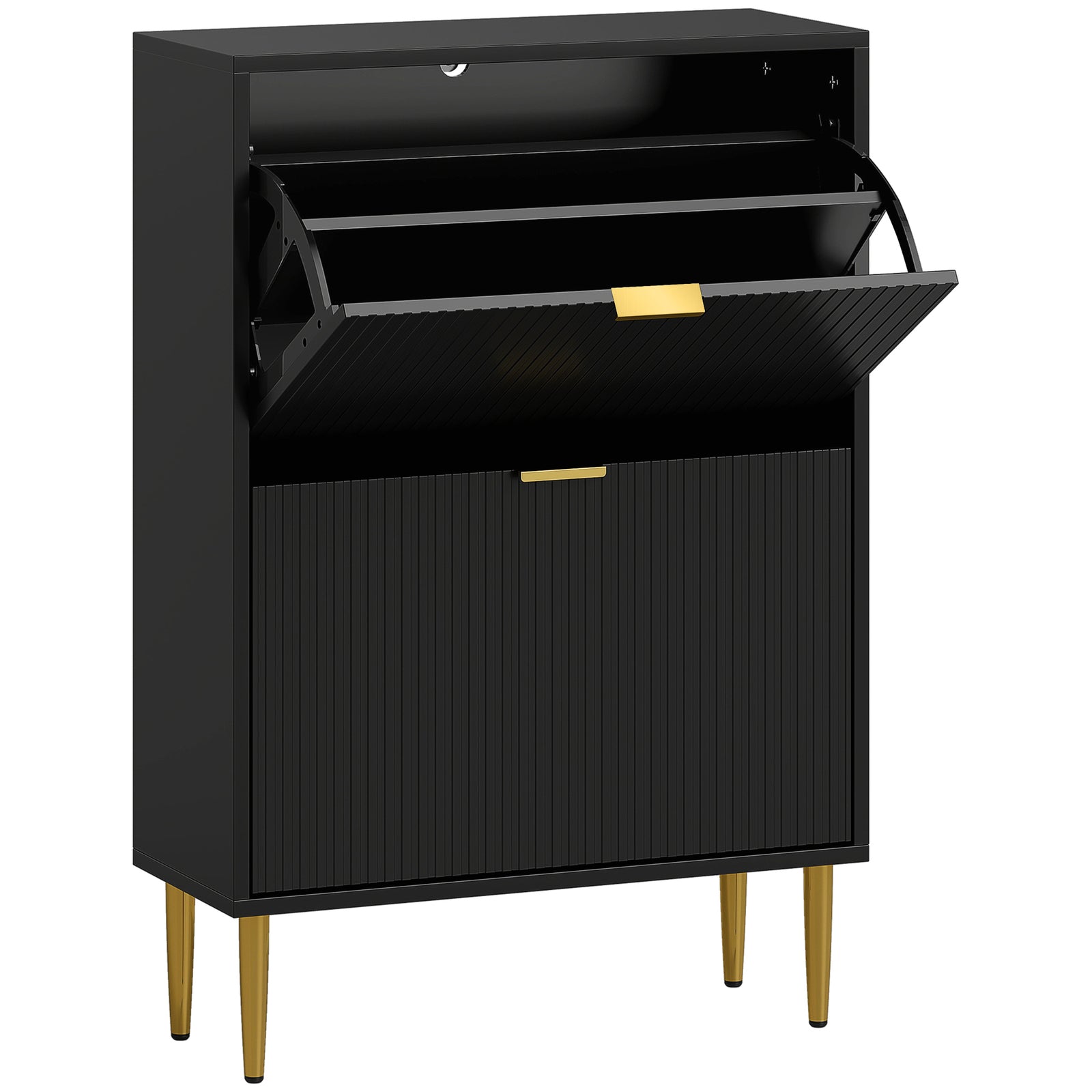 Narrow Shoe Cabinet with 2 Flip Drawers - Black