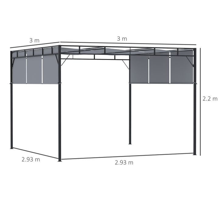 Outsunny 3 x 3(m) Steel Pergola Gazebo Garden Shelter with Retractable Roof Canopy for Outdoor, Patio, Dark Grey