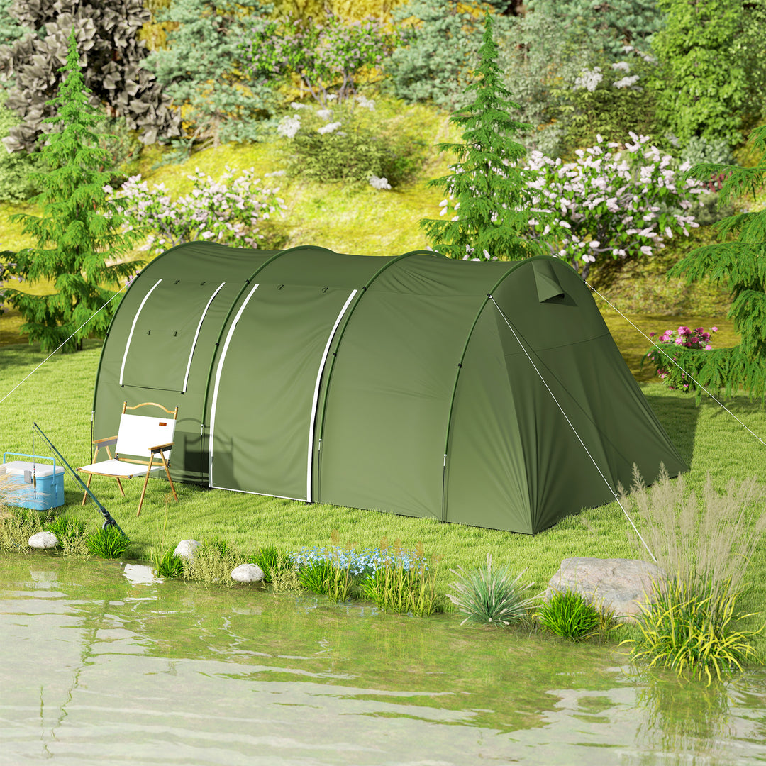 5-6 Man Camping Tent with 2 Room, Floor and Carry Bag - Green