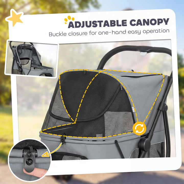 Dog Stroller, 3 Wheels Pet Stroller with Dual Entry, Easy One-Click Qu