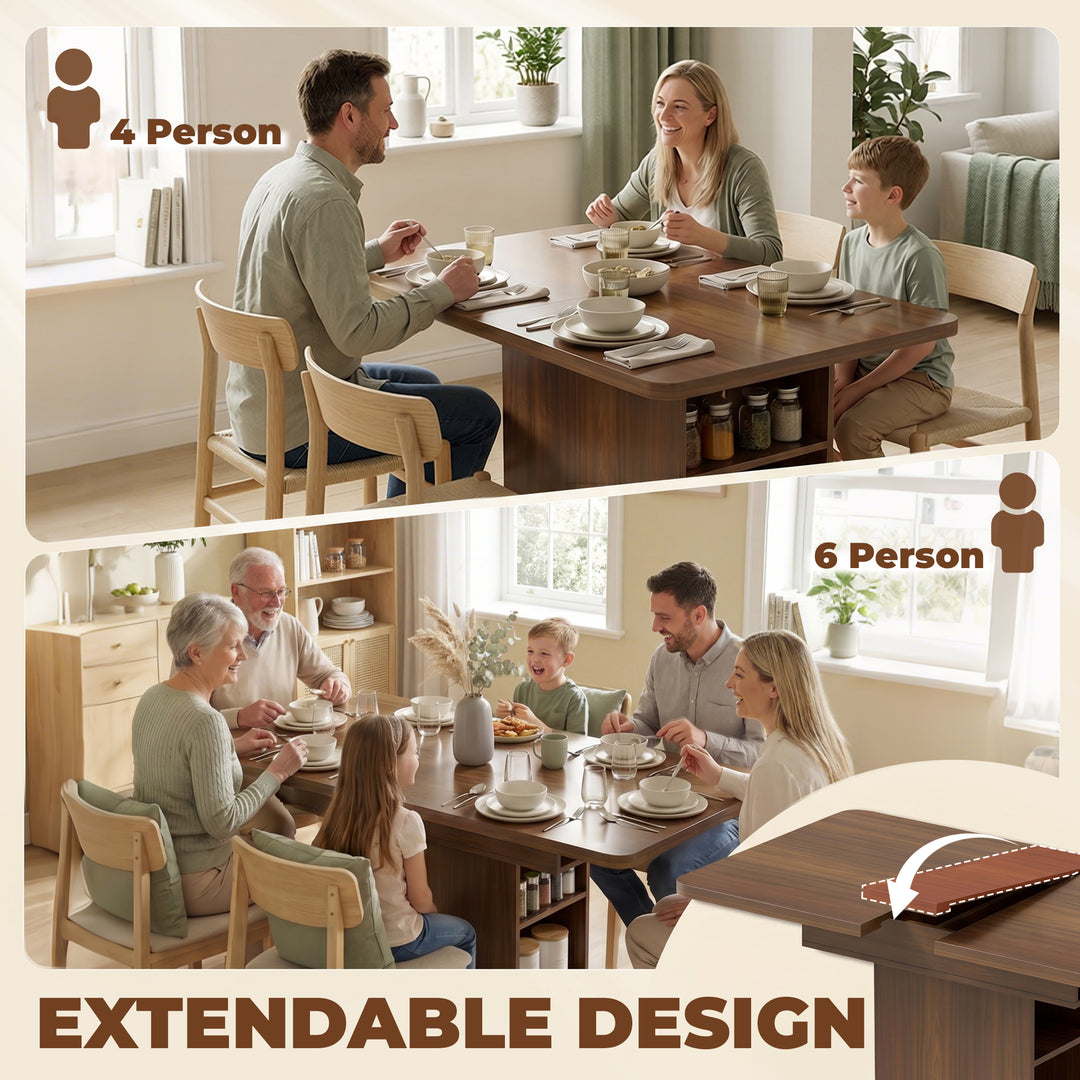 Extendable Dining Table for 4-6 People, 110-130cm Kitchen Table with 6