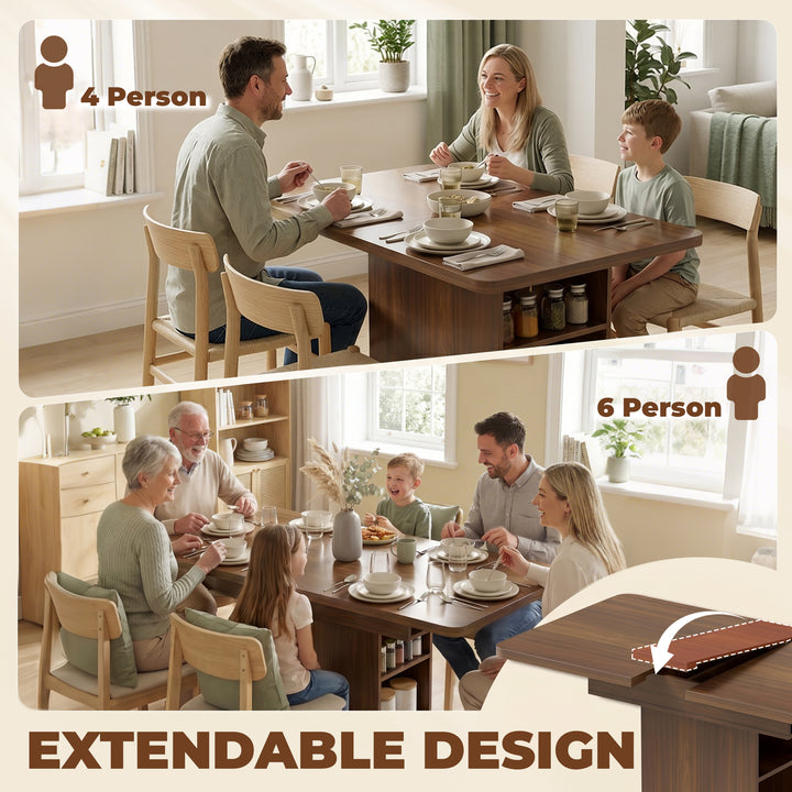 Extendable Dining Table for 4-6 People, 110-130cm Kitchen Table with 6