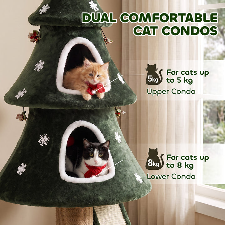 Cat Tree, Christmas Cat Tower with Dual Condos, Sisal Ladder, Jute Pos