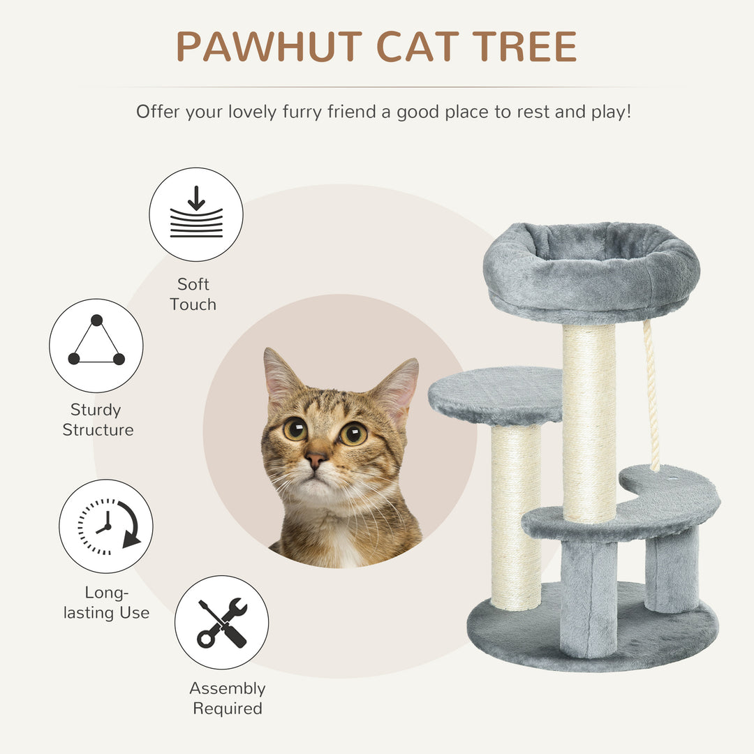 PawHut Cat Tree 65 cm, Kitty Scratcher, Kitten Activity Centre with 2 Perches & Hanging Sisal Rope, Grey | Aosom UK