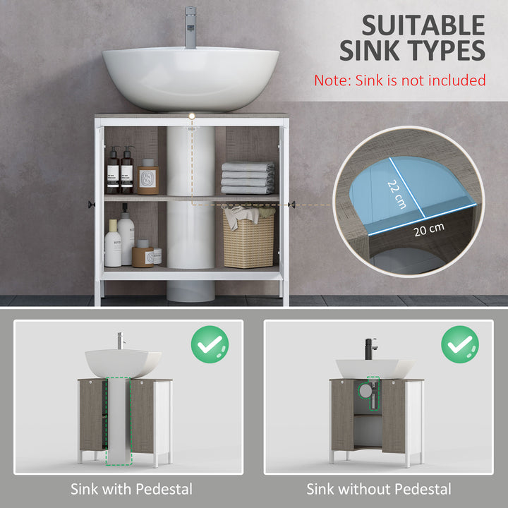 MCL Modern Bathroom Sink Cabinet, Floor Standing Under Sink Cabinet, Freestanding Storage Cupboard with Adjustable Shelf, Double Doors, Antique White