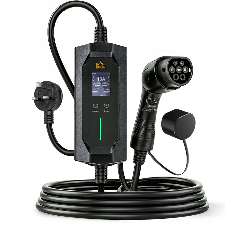 EV Charger Type 2 to 3 Pin Plug, 10 m, 2.8 kW, 6-13 A, Electric Car Ch