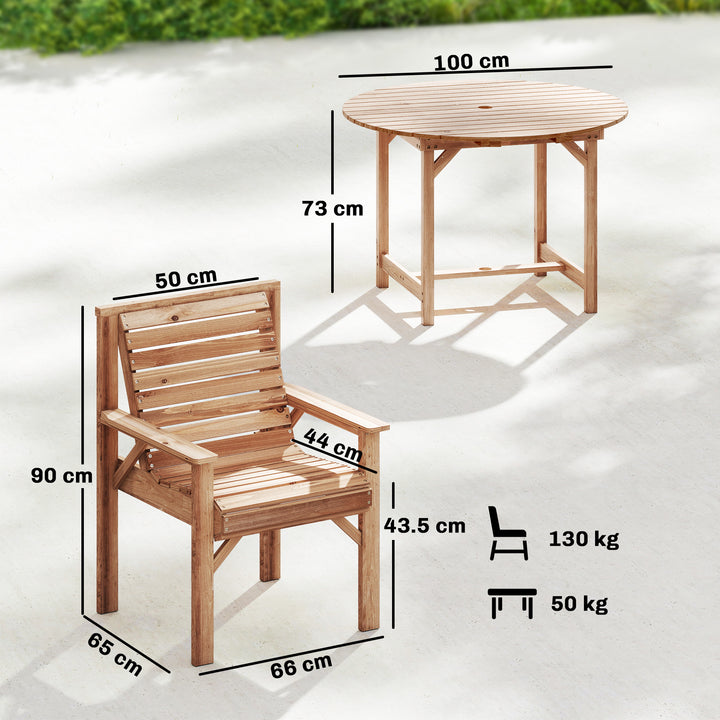 5 Pieces Garden Dining Set with Parasol Hole, Round Outdoor Table and 