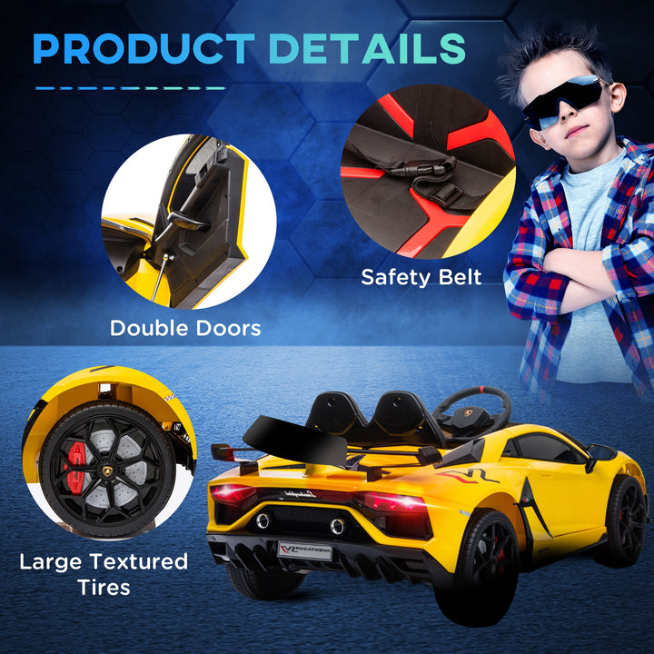 Lamborghini Aventador Licensed 12V Kids Electric Ride On Car Racing Car Toy with Parental Remote Control Battery-powered 2 Motors Music Lights for 3-8 Years Old Yellow