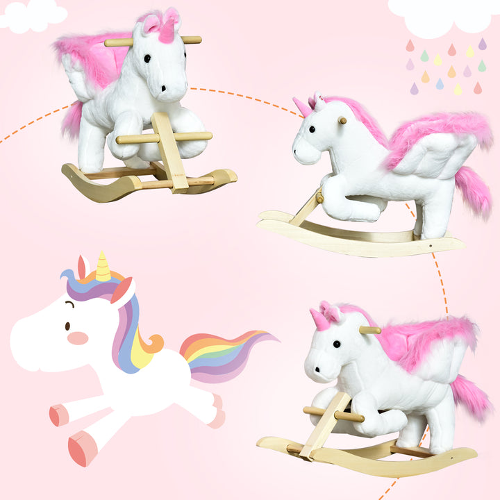 MCL Kids Rocking Horse Toy, Plush Unicorn Rocker Seat with Wood Base and Music, for 1.5-3 Years