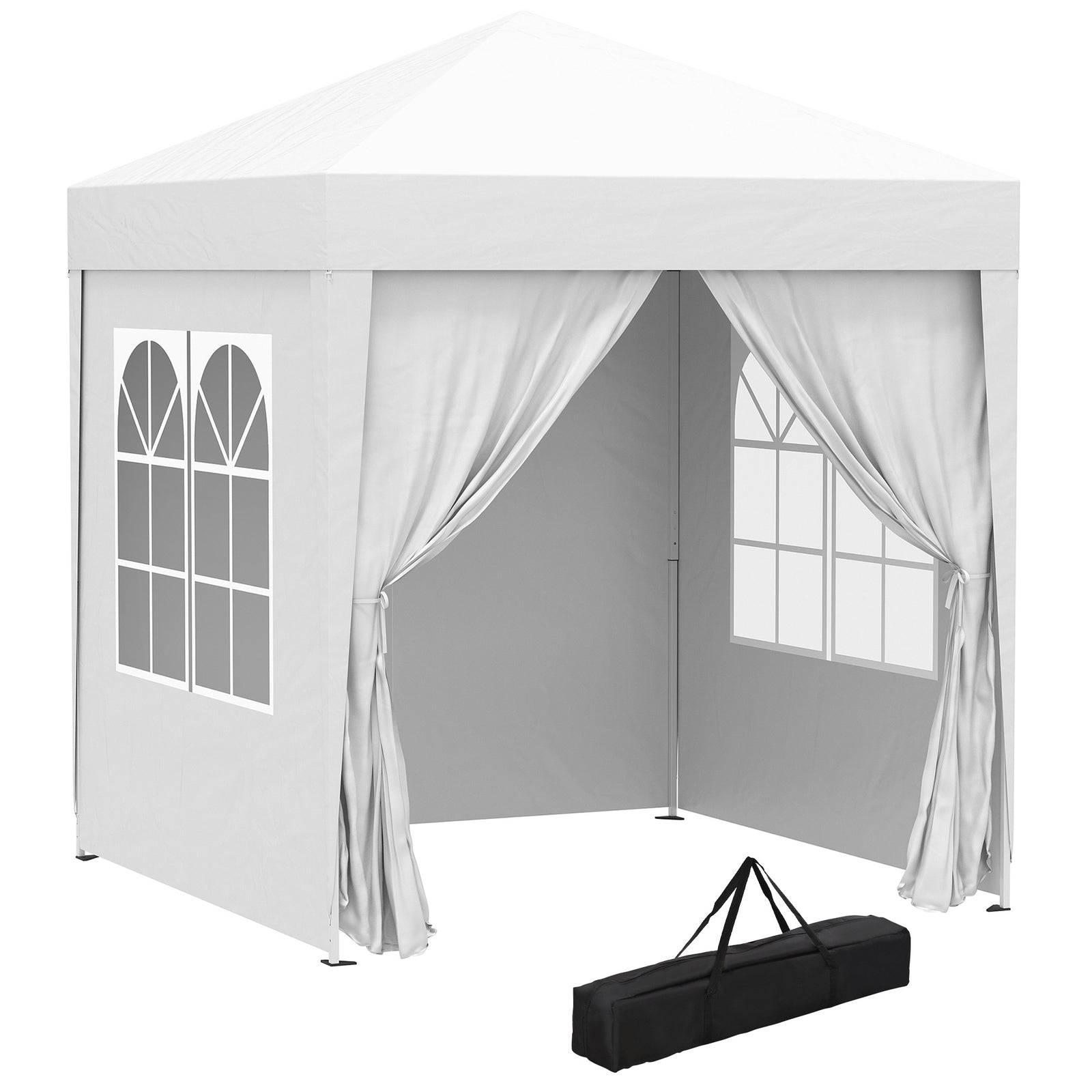 2 x 2 m Garden Pop Up Gazebo, Wedding Party Tent Marquee, Water Resistant Awning Canopy with Sidewalls, Windows, Carry Bag, White