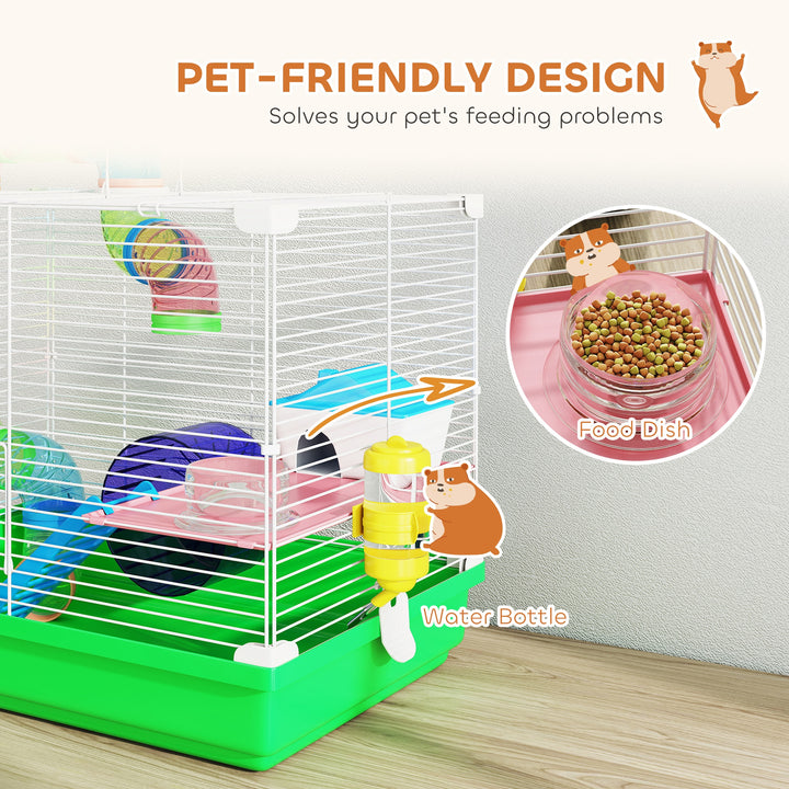 2 Tier Hamster Cage, Gerbil Cage with Handle, Exercise Wheels, Tunnel,
