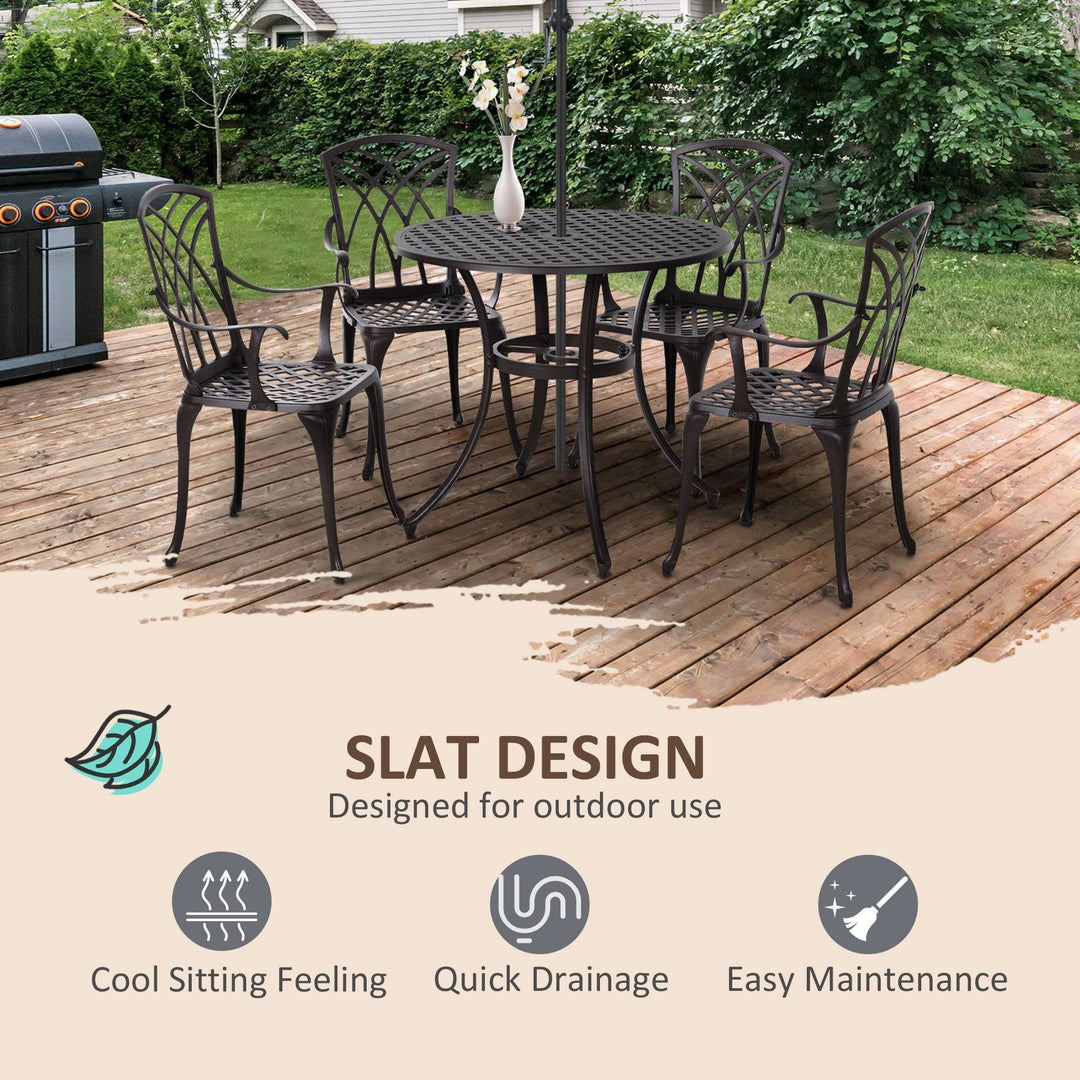 Outsunny Cast Aluminium 4-Seater Outdoor Garden Table & Chair Set Brown