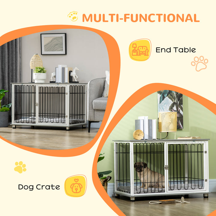 Indoor Dog Crate Furniture, Side End Table, with Soft Washable Cushion, Lockable Doors, for Small and Medium Dogs