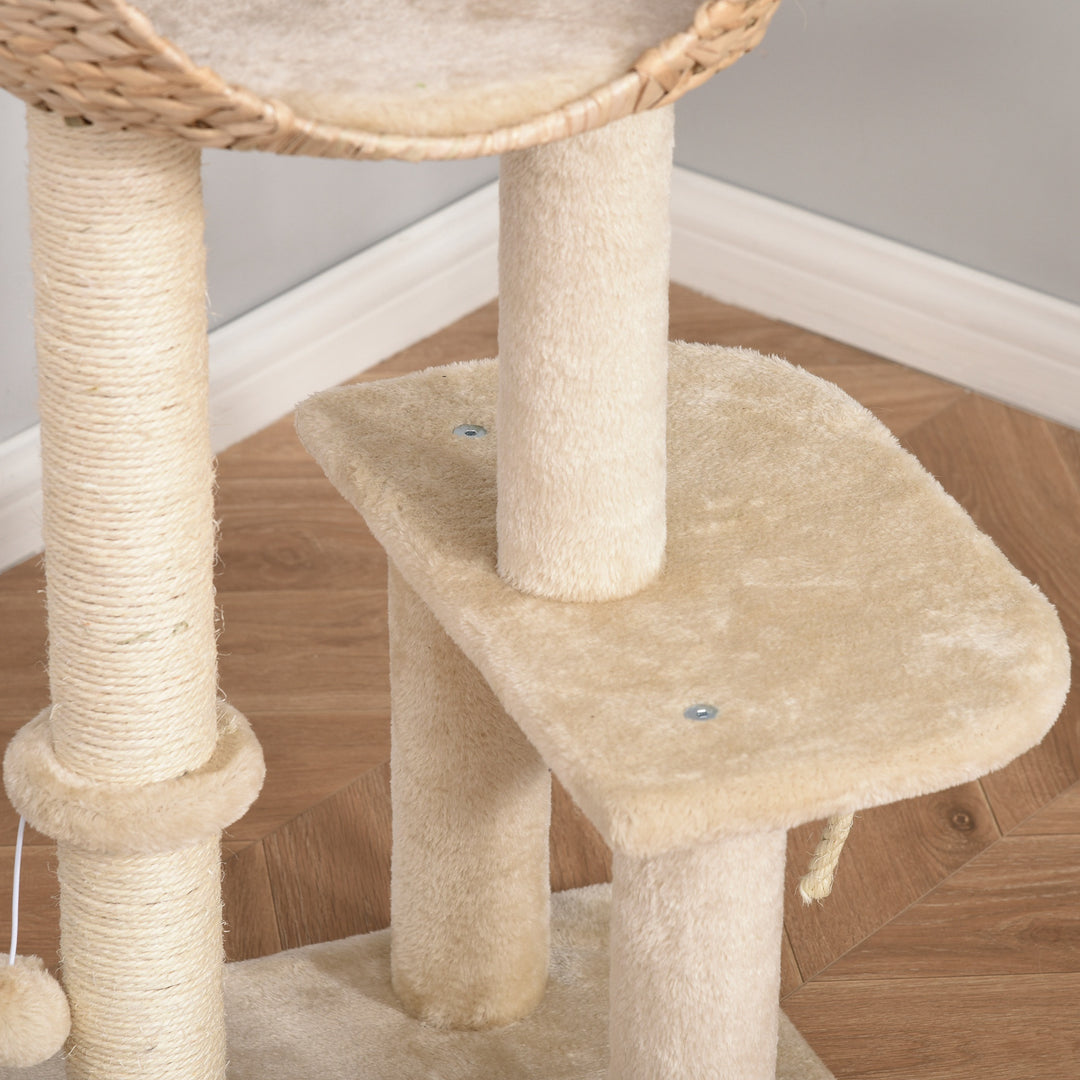 MCL Cat Tree for Indoor Cats 100cm Kitten Climbing Tower Activity Center with Sisal Scratching Post Condo Perch Hanging Balls Teasing Rope Toy Cushion