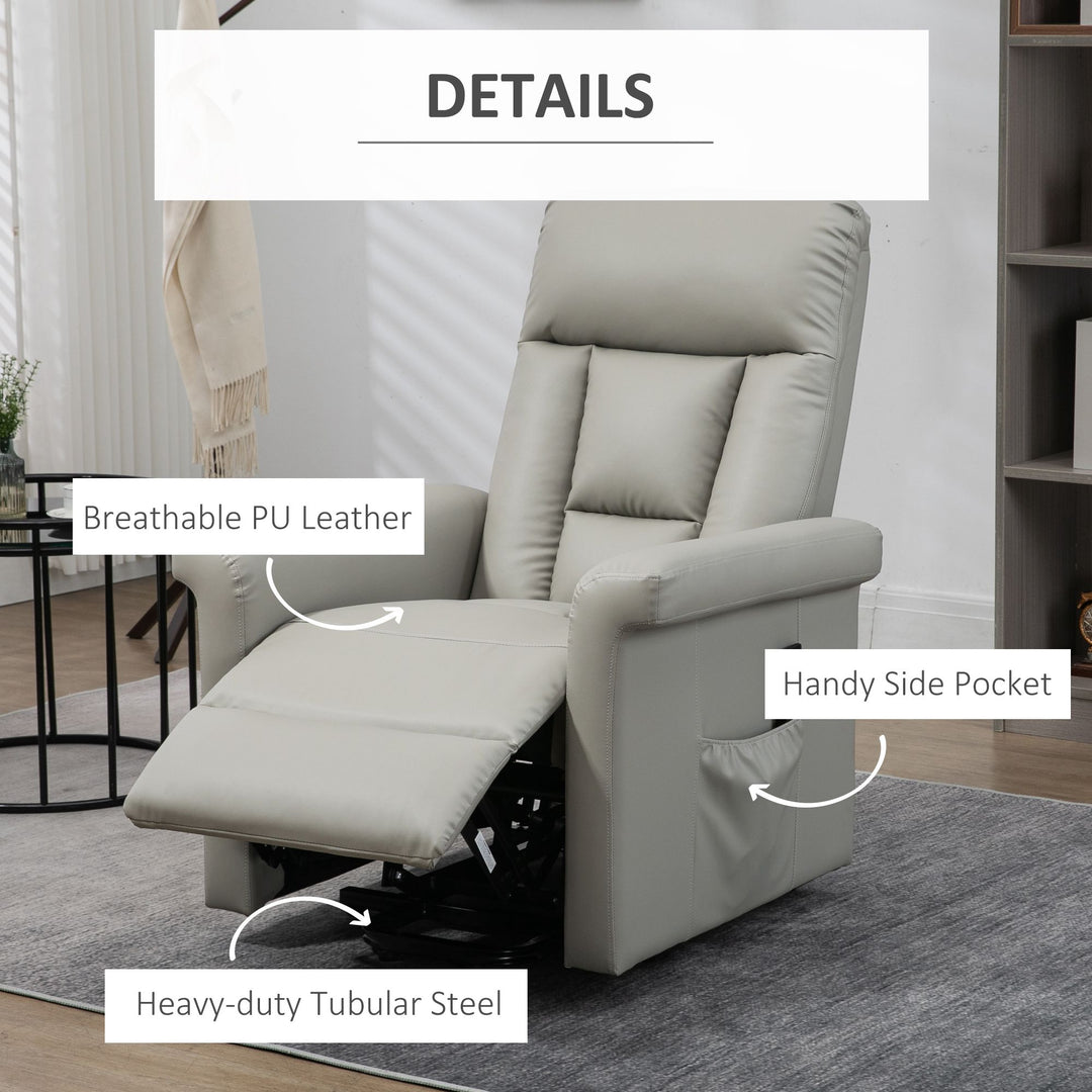 Power Lift Chair Armchair for the Elderly, PU Leather Recliner Chair with Extended Footrest, Remote Control and Side Pocket, Grey