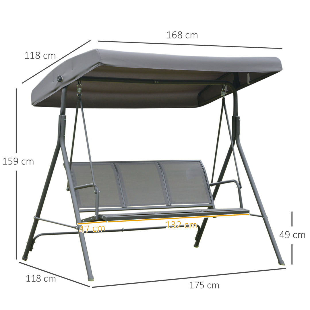 3 Seater Swing Chair, Garden Swing Bench with Canopy, Breathable Mesh Seat and Heavy Duty Steel Frame for Patio, Yard, Grey