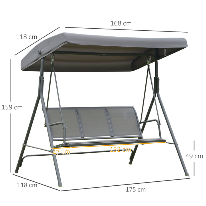 3 Seater Swing Chair, Garden Swing Bench with Canopy, Breathable Mesh Seat and Heavy Duty Steel Frame for Patio, Yard, Grey