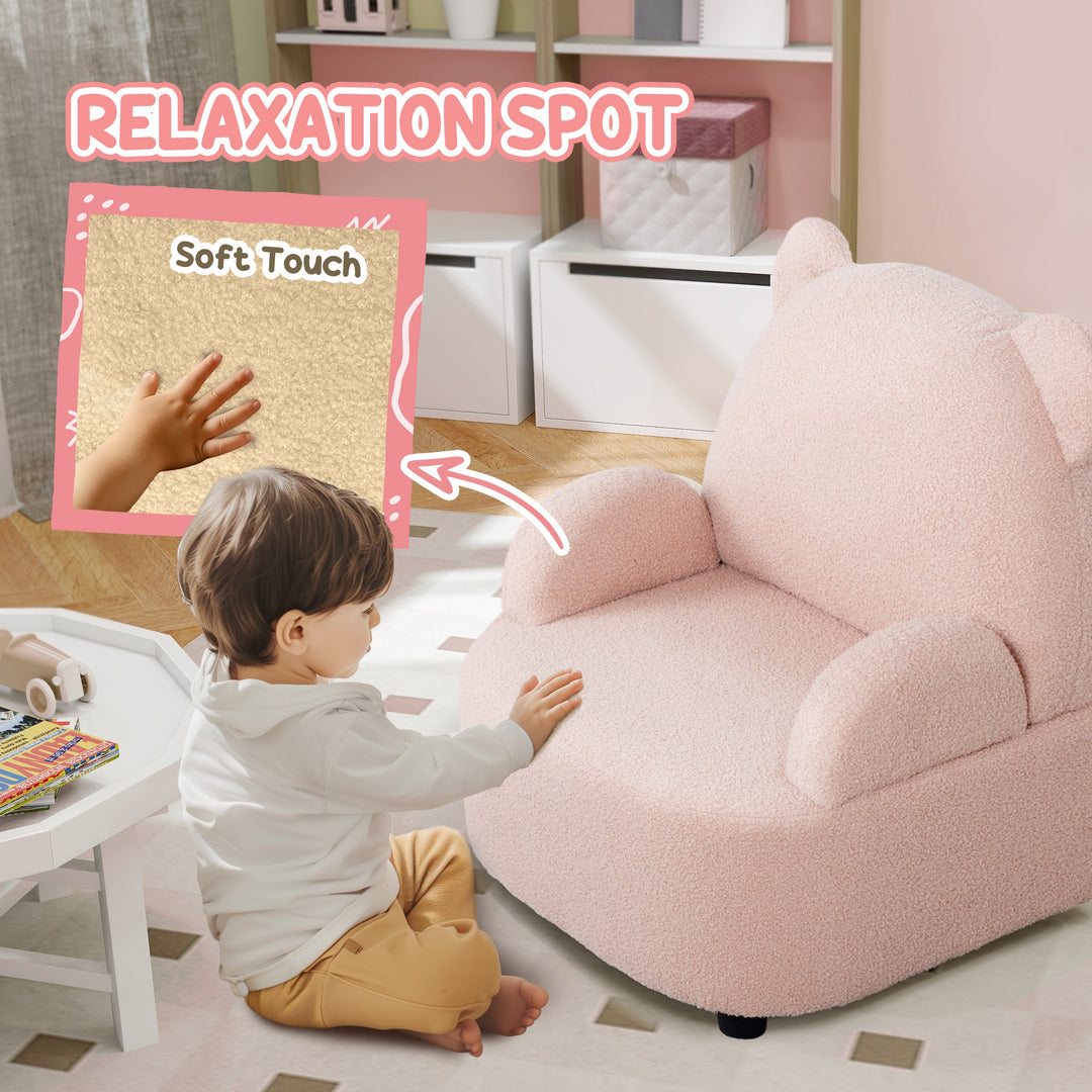 AIYAPLAY Kids Sofa Kids Armchair, Bear Shaped Toddler Chair for Bedroom Playroom Living Room, Aged 18 Months to 3 Years, Pink | Aosom UK