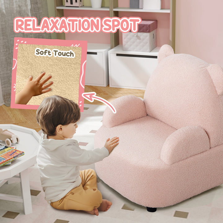 AIYAPLAY Kids Sofa Kids Armchair, Bear Shaped Toddler Chair for Bedroom Playroom Living Room, Aged 18 Months to 3 Years, Pink | Aosom UK