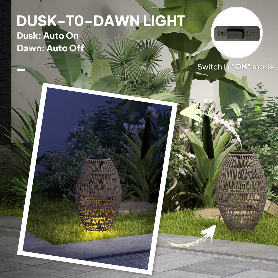 Rattan Solar Lamp, Garden Solar Lantern with Auto On/Off Light, IP44 Waterproof, Decorative Outdoor Rattan Lamp for Porch, Pathway, Dark Brown