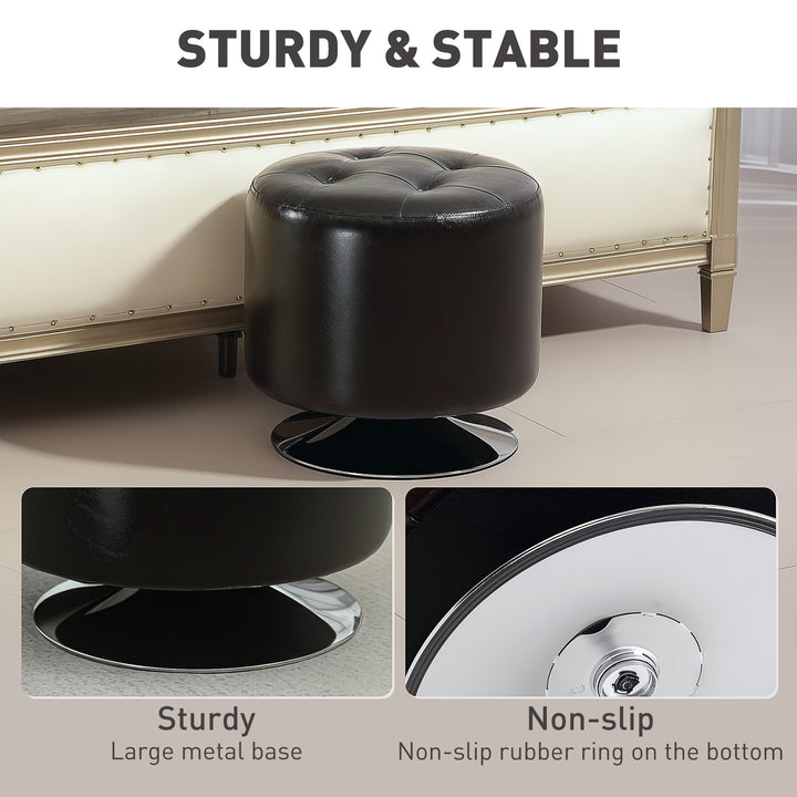 360° Swivel Foot Stool Round PU Footstool with Thick Sponge Padding and Solid Steel Base, Brown